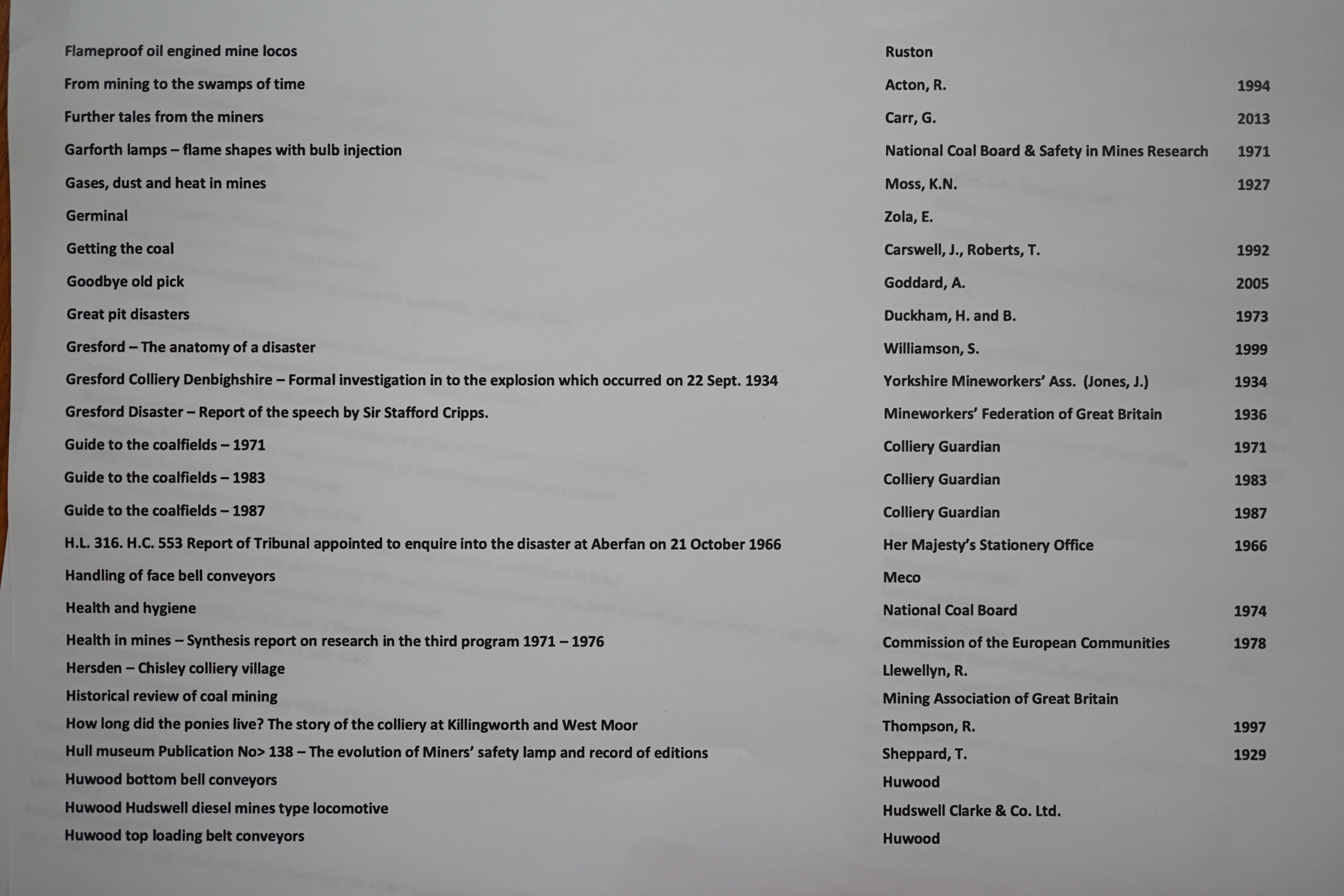 The remarkable Ian Unwin archive of 432 works relating to THE COAL MINING INDUSTRY, consisting of reports on health and safety, coal mining history, including technical innovations, numerous disasters and accidents, in c